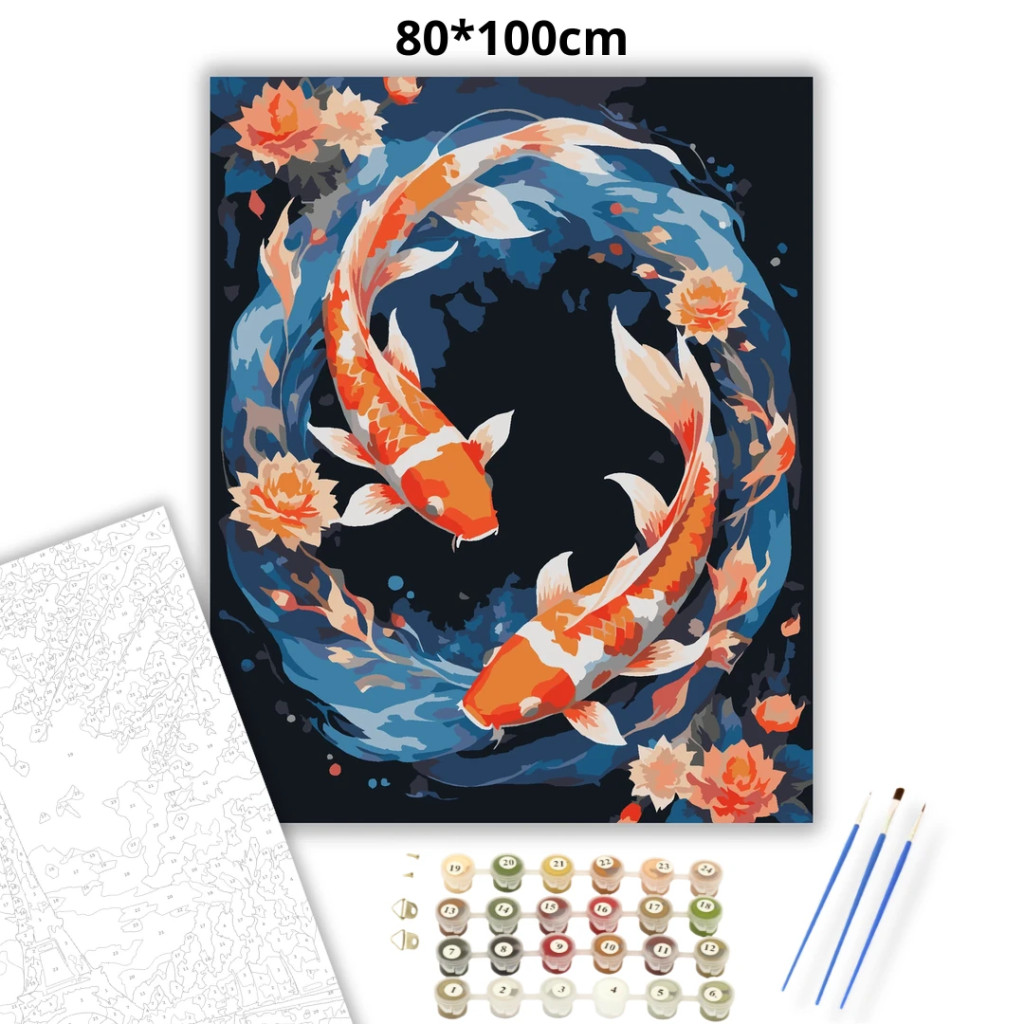 Halak - Kozmikus egyensúly - számfestő készlet – 80×100 cm (Keret nélkül) - számfestő készlet