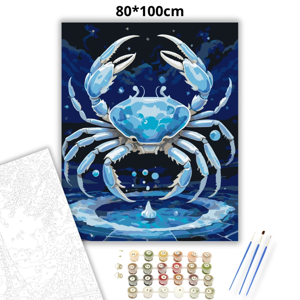 Rák - Ezüst árapály - számfestő készlet – 80×100 cm (Keret nélkül) - számfestő készlet