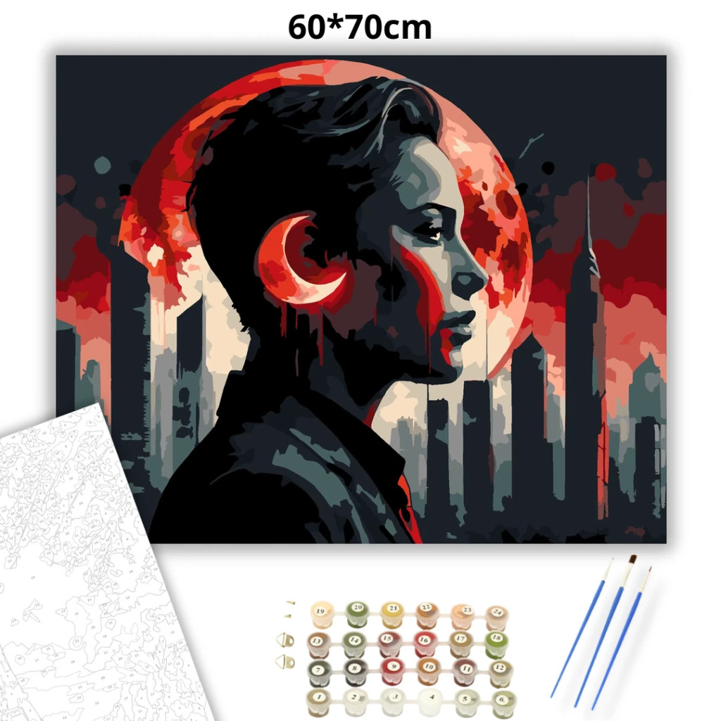Vörös Hold profil - számfestő készlet – 60×70 cm (Keret nélkül) - számfestő készlet
