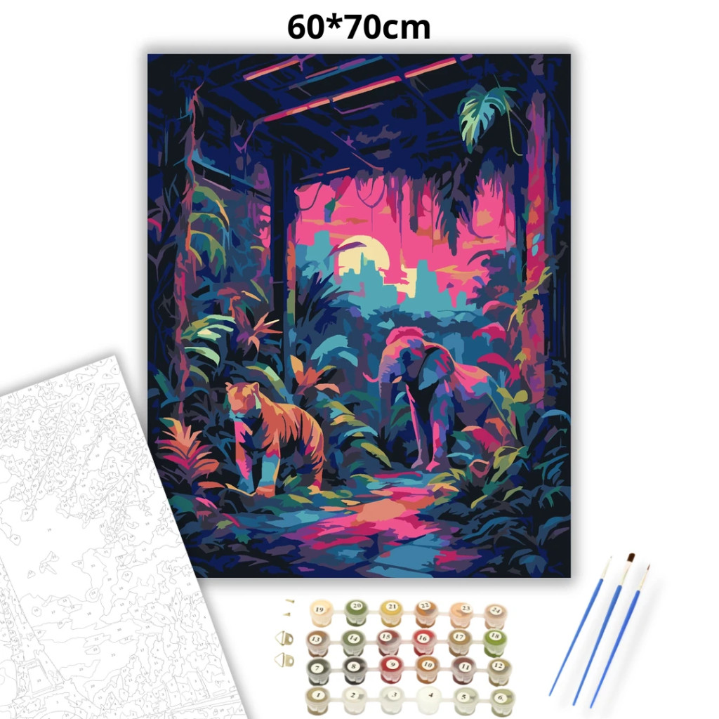 Neon dzsungel - számfestő készlet – 60×70 cm (Keret nélkül) - számfestő készlet