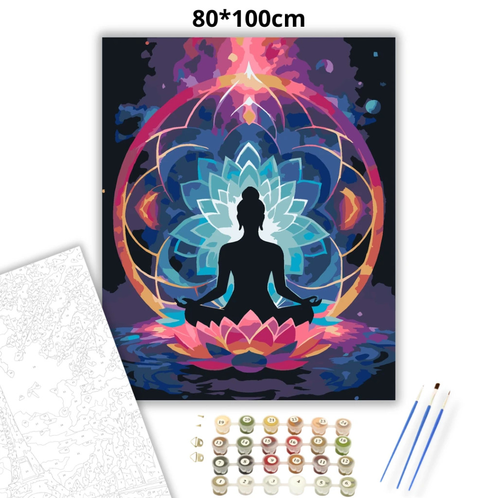 Nyugodt meditáció lótuszvirágokkal - számfestő készlet – 80×100 cm (Keret nélkül) - számfestő készlet