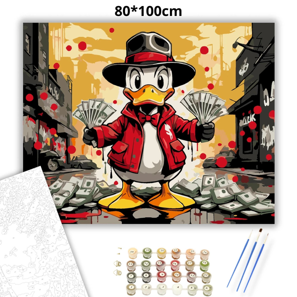 Nagymenő pénzes kacsa - számfestő készlet – 80×100 cm (Keret nélkül) - számfestő készlet