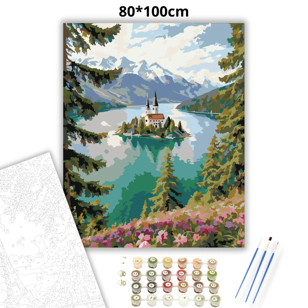Bledi-tavi templom - számfestő készlet – 80×100 cm (Keret nélkül) - számfestő készlet