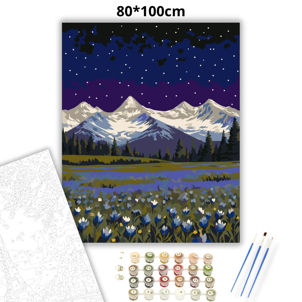 Indigó alkony csúcsai - számfestő készlet – 80×100 cm (Keret nélkül) - számfestő készlet
