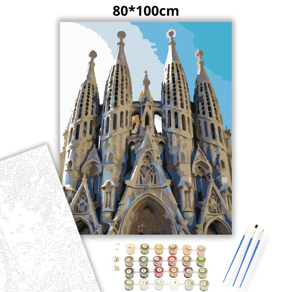 Monumentális Sagrada Família - számfestő készlet – 80×100 cm (Keret nélkül) - számfestő készlet